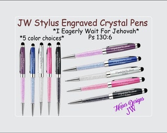 Stylo-stylet en cristal gravé au laser - J'attends Jéhovah avec impatience