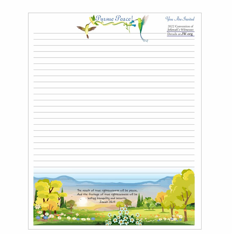 JW 2022 Pursue Peace Convention Digital Stationery 5 Etsy