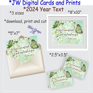 Tarjeta digital JW y arte del marco - texto del año 2024 Salmo 56:3 - diseño de mariposa - descarga instantánea - archivos pdf imprimibles - regalos jw - jw.org