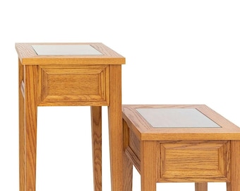 Handcrafted Oak Side Table with Glass Top, Hallway or Lounge