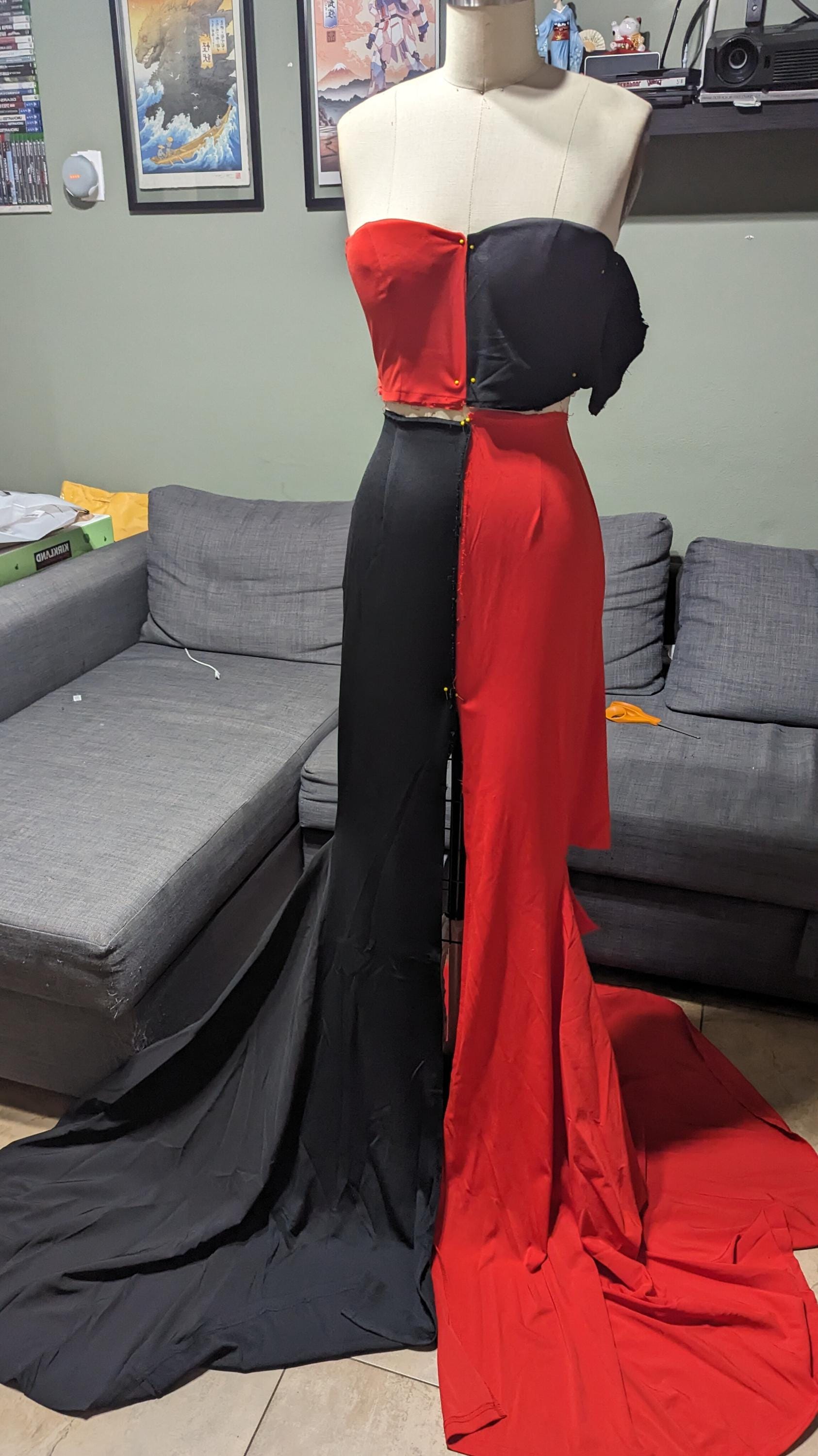 open lace back dress Suicide squad 2, Harley Quinn Full Length Red Dress, Harley Quinn Cosp   Mermaidcosplay