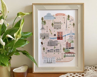 Dublin Map, Illustrated Map of Dublin, Dublin Poster, Dublin Print, Dublin Art, Dublin Illustration, Dublin Gift, Dublin Travel, Ireland Art