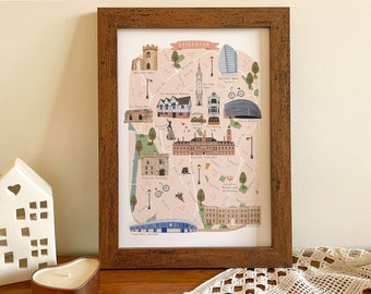 Leicester Map, Illustrated Map of Leicester, Leicester Print, Leicester Art, Leicester Travel, Leicester Poster, Leicester University Gift