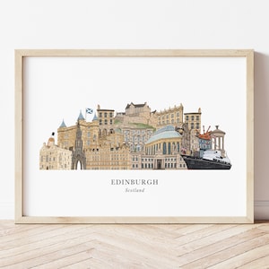 Impression d'horizon d'Édimbourg, monuments d'Édimbourg, paysage urbain d'Édimbourg, art mural Édimbourg, Illustration d'Édimbourg, affiche de voyage, cadeau Édimbourg