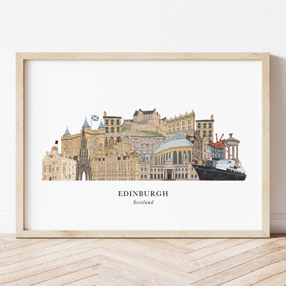 Edinburgh Skyline Print, Edinburgh Landmarks, Edinburgh Cityscape, Edinburgh Wall Art, Edinburgh Illustration, Travel Poster, Edinburgh Gift