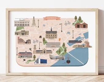 Dundee Map, Illustrated Map of Dundee, Dundee Print, City Wall Art, Scotland Travel Poster, Aberdeen Poster, Scottish Gift, Custom