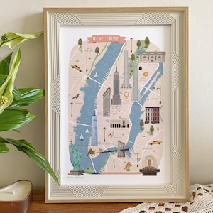 New York Karte, illustrierte Karte von New York, New York City Druck, New York Wandkunst, New York Reiseposter, Manhattan Poster, New York Geschenk
