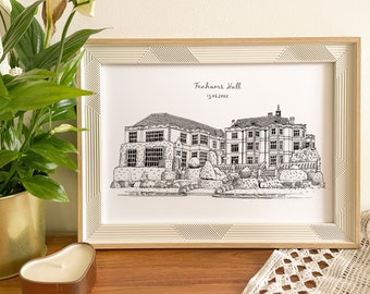 Retrato del lugar de la boda / Retrato dibujado a mano / Regalo de boda personalizado / Ilustración del lugar de la boda / Regalo único / Recuerdo de la boda