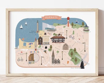 Margate Map, Illustrated Map of Margate, Margate Poster, Margate Print, Margate Art, Margate Illustration, Margate Gift, Margate Travel