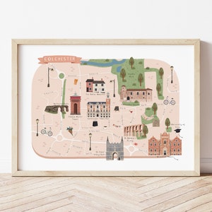 Colchester Karte, illustrierte Karte von Colchester, Colchester Poster, Colchester Druck, Colchester Wandkunst, Colchester Illustration, Essex Karte
