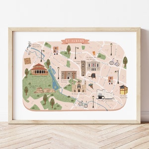 St Albans Karte, Illustrierte Karte von St Albans, St Albans Poster, St Albans Druck, St Albans Kunst, St Albans Illustration, St Albans Geschenk