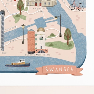 Swansea Map, Illustrated Map of Swansea, Swansea Poster, Swansea Print ...