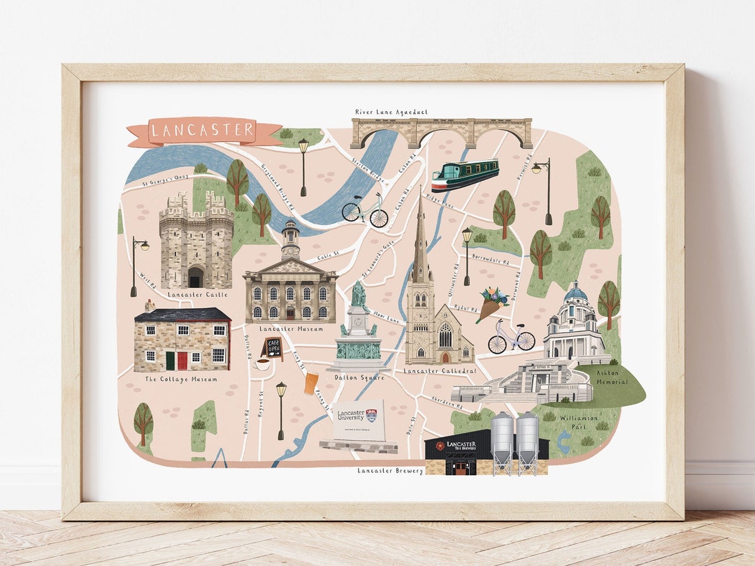 Lancaster Map, Illustrated Map of Lancaster, Lancaster Print, Lancaster ...