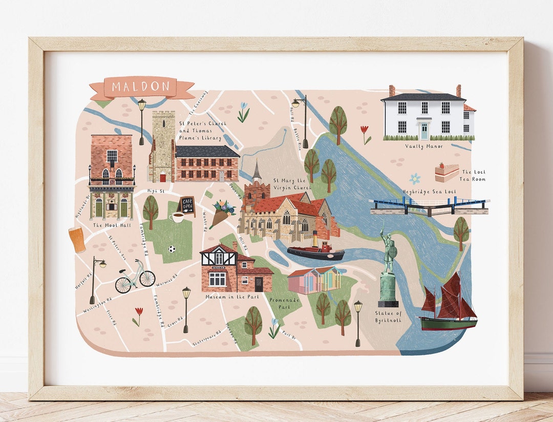 Maldon Map, Illustrated Map of Maldon, Maldon Poster, Maldon Print