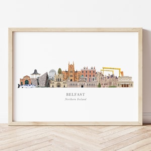 Belfast Skyline Print, Belfast Cityscape, Belfast Wall Art, Belfast Illustration, Travel Poster, Belfast Gift, Belfast Landmarks, Ireland
