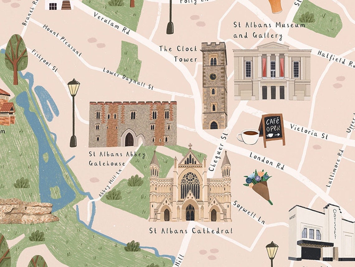 St Albans Map Illustrated Map of St Albans St Albans Poster Etsy UK