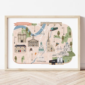 Lancaster Map, illustrierte Karte von Lancaster, Lancaster Print, Lancaster Art, Lancaster Travel, Lancaster Poster, Lancaster Geschenk, Lancashire
