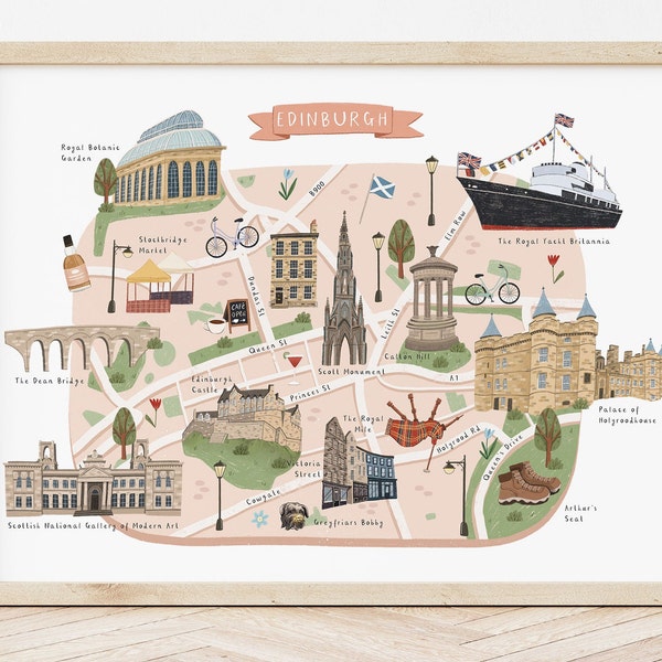 Edinburgh Map, Illustrated Map of Edinburgh, Edinburgh Print, Edinburgh Art, Scotland Travel Poster, Scotland Poster, Edinburgh Gift