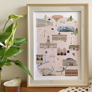 Leeds Karte, Illustrierte Karte von Leeds, Leeds Print, Leeds Kunst, Leeds Reisen, Leeds Poster, Leeds Geschenk, Leeds Illustration, Leeds Uni Zeichnung