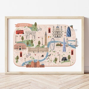 Carte de Londres, carte illustrée de Londres, impression de Londres, art de Londres, affiche de voyage de Londres, affiche de Londres, cadeau de Londres, illustration de Londres