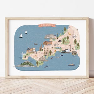 Cornwall Karte, illustrierte Karte von Cornwall, Cornwall Druck, Cornwall Kunst, Cornwall Reise, Cornwall Poster, Cornwall Geschenk, Truro, Penzance