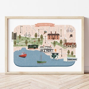 Leigh-on-Sea Karte, Illustrierte Karte von Leigh on Sea, altes Leigh Poster, Leigh-on-Sea Druck, Leigh on Sea Wandkunst, Essex Geschenk, Southend Art