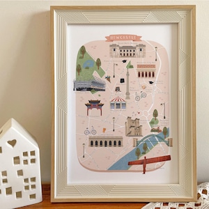 Newcastle Karte, illustrierte Karte von Newcastle, Newcastle Poster, Newcastle Druck, Newcastle Wandkunst, Newcastle Universität Illustration, Geschenk