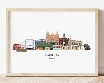 Hackney Skyline Print, Hackney Cityscape, Hackney Wall Art, Hackney Gift, Hackney Illustration, Hackney Poster, Hackney Gift, Hackney Travel