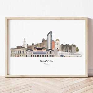 Swansea Skyline Druck, Swansea Stadtbild, Swansea Wandkunst, Swansea Illustration, Reise Poster, Swansea Geschenk, Swansea Wahrzeichen, Wales Geschenk