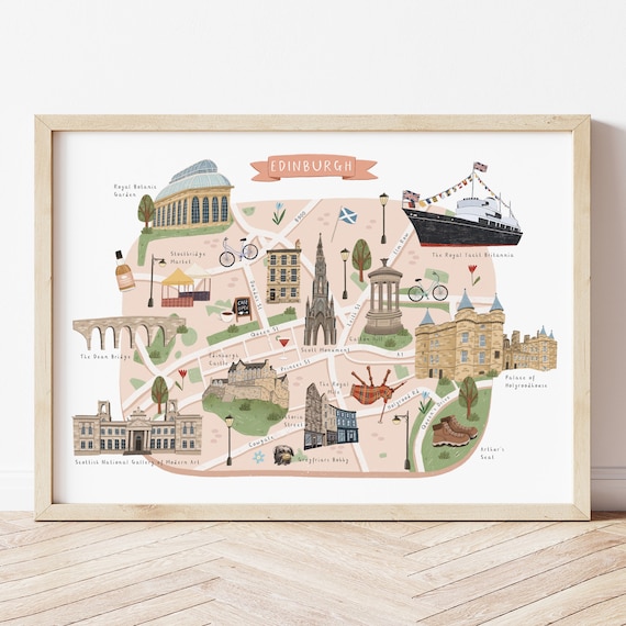 Edinburgh Map, Illustrated Map of Edinburgh, Edinburgh Print, Edinburgh Art, Scotland Travel Poster, Scotland Poster, Edinburgh Gift