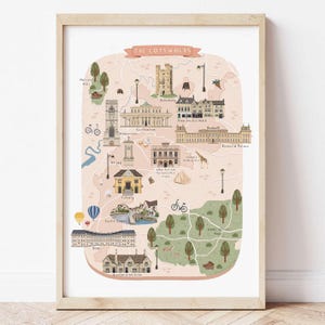 Cotswolds Karte, illustrierte Karte der Cotswolds, Cotswolds Druck, Cotswolds Kunst, Cotswolds Poster, Cotswolds Geschenk, Cotswolds Reisemomento