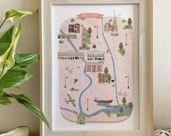 Boston UK Map, Illustrated Map of Boston, Boston Print, Boston Wall Art, Boston Gift, Boston Poster, Lincolnshire, Housewarming Gift
