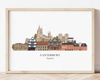 Canterbury Skyline Print, Canterbury Cityscape, Canterbury Wall Art, Canterbury Gift, Canterbury Illustration, Canterbury Poster, Kent Art