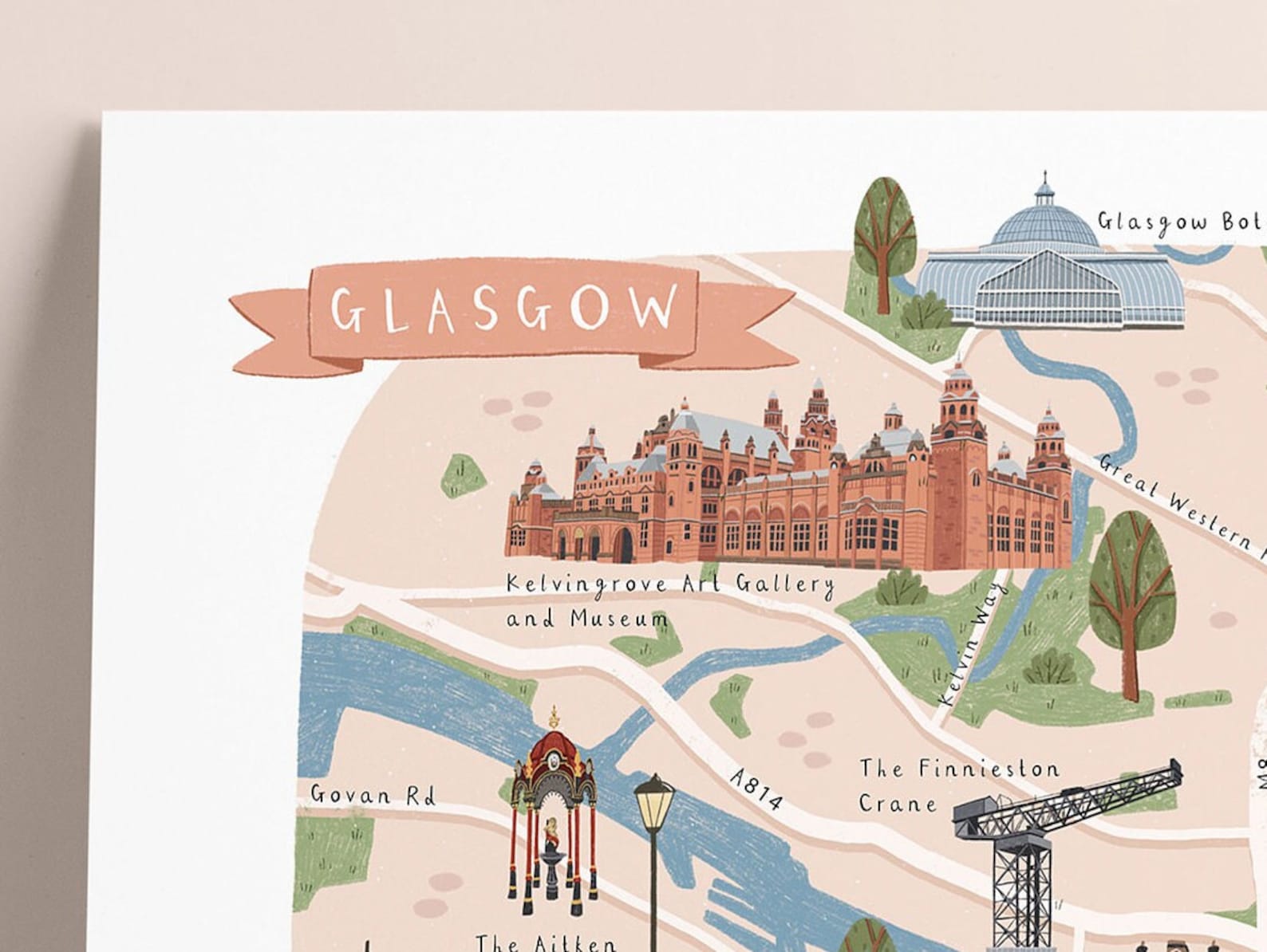 Glasgow Map Illustrated Map of Glasgow Glasgow Poster Etsy UK