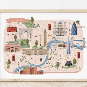 London Karte, Illustrierte Karte von London, London Print, London Art, London Travel Poster, London Poster, London Gift, London Illustration