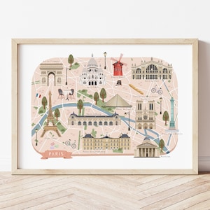Paris Map, Illustrated Map of Paris, Paris Print, Paris Art, Paris Travel Poster, Paris Illustration, Paris Gift, French Travel Poster
