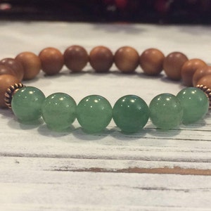 Aromatic Sandalwood & Green Aventurine Bracelet, Healing Bracelet For Stress Relief, Meditation, Positivity, Opportunity, Prosperity, Joy