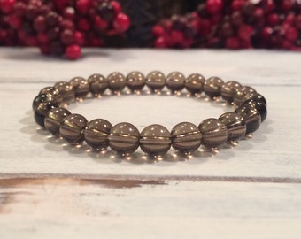 6mm A Grade Smoky Quartz Bracelet, Small Bead Stacking Bracelet, Healing Bracelet For, Protection,  Positivity, Stress and Anxiety Relief