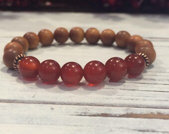 Aromatic Sandalwood & A Grade Carnelian Bracelet, Healing Bracelet For Stress Relief, Meditation, Energy, Vitality, Motivation, Creativity