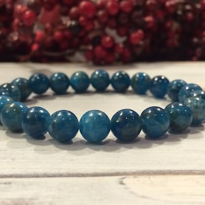 8mm Genuine Blue Apatite Bracelet, AAA Grade, Stacking Bracelet, Motivation, Personal Growth, Manifestation, Authentic Living, Throat Chakra