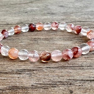 Pulseira de quartzo de fogo de 6 mm, quartzo hematóide, acende a chama interior, coragem, alinha a raiz ao chacra coronário, traz proteção e estabilidade