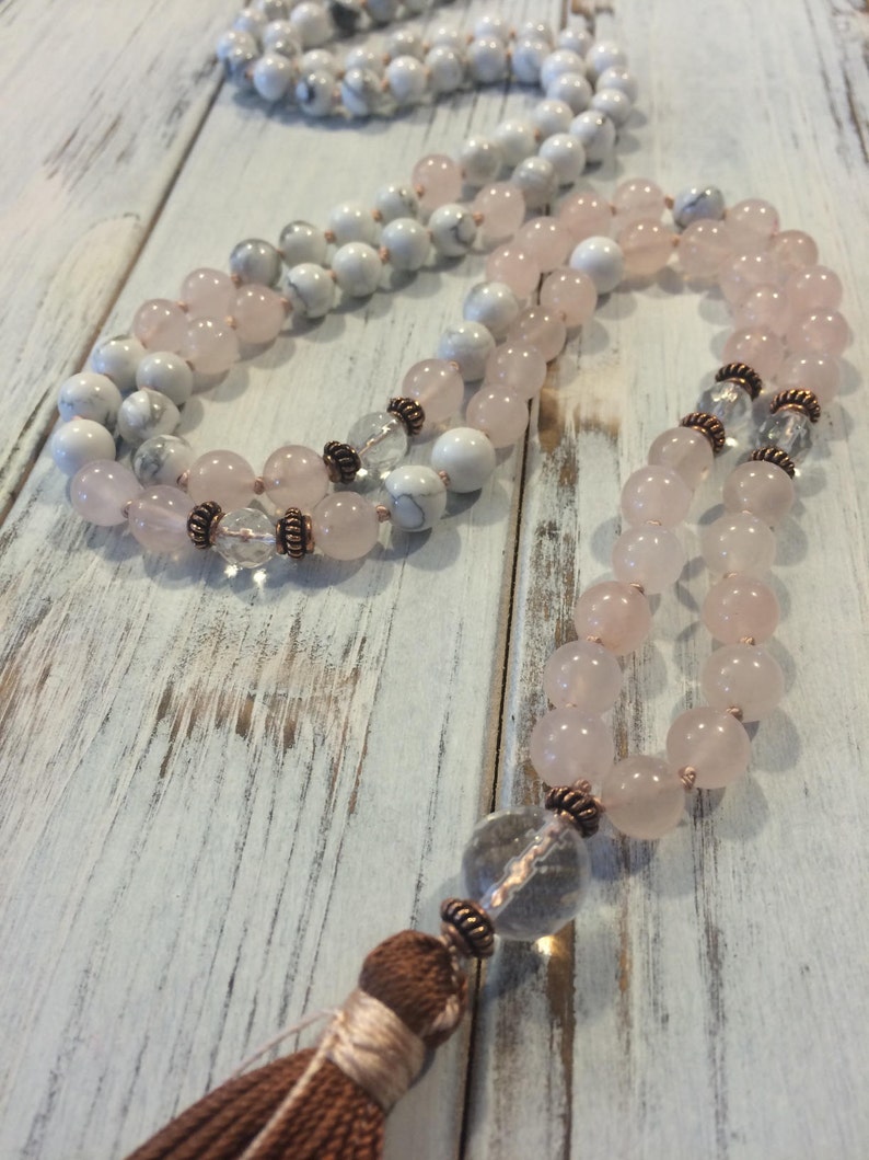 Rose Quartz & Howlite 108 Mala Beads Mantra Meditation Etsy