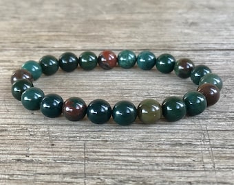 Pulsera de piedra de sangre de 8 mm, grado AA, pulsera apilable, mala de muñeca para protección, vitalidad física, energía de conexión a tierra, coraje y chakra raíz.