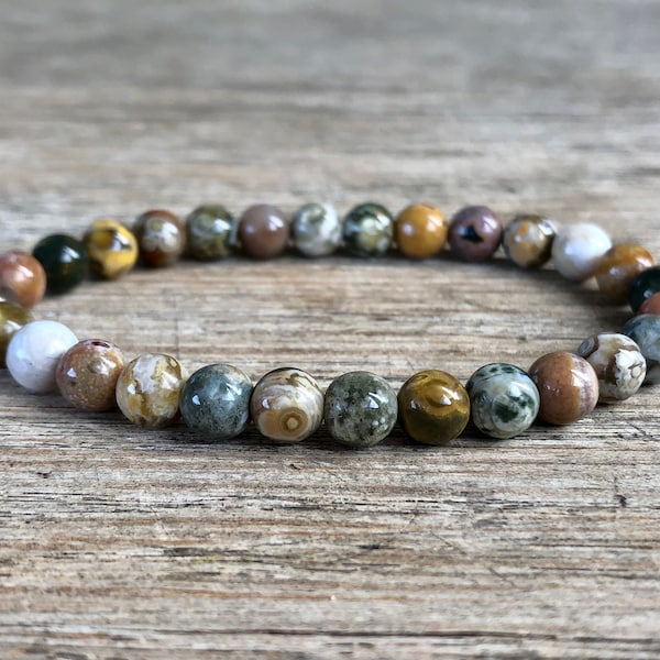 6mm AA Grade Ocean Jasper Bracelet, Stacking Bracelet, Calming Essense of the Ocean, Stress Relief, Nurturing, Mindul Living, Aura Cleansing