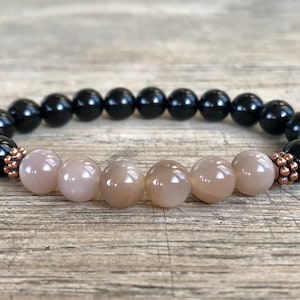 Moonstone + Black Onyx Bracelet, AA Grade, Healing Bracelet, Intention Setting, Protection, Balancing Hormones & Emotions, Intuition, Empath