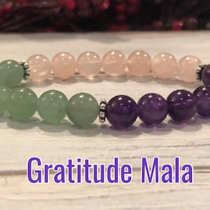Gratitude Mala Bracelet, Rose Quartz, Amethyst, Green Aventurine, For Daily Gratitude, Give Thanks, Grateful Heart, Count Your Blessings,