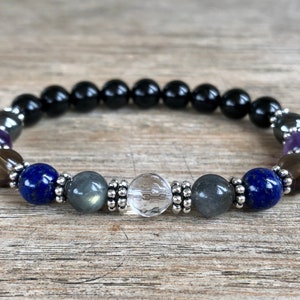Protective 7 Bracelet for Safety and Protection, Healing Stones, Wrist Mala Beads for Safety, Protection Against Negativity & Stress Relief