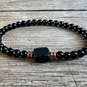 4mm Raw Black Tourmaline + AAA Black Tourmaline Bracelet, Wrist Mala, Protection, Grounding, Stress Relief, Overall Wellbeing, Root Chakra