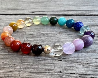 Happy Rainbow Love Bracelet, Stacking Bracelet, Genuine Stones, For Joy, Love, Pride, Uplifting Energy, High Vibes, Happiness, Acceptance