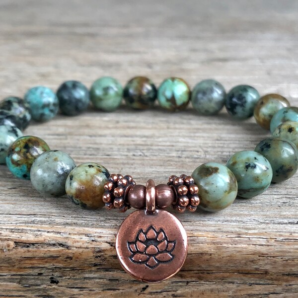 Genuine African Turquoise Bracelet, Healing Stones, Yoga Bracelet, Wrist Mala, Positive Change, Evolution, Personal Development, Letting Go